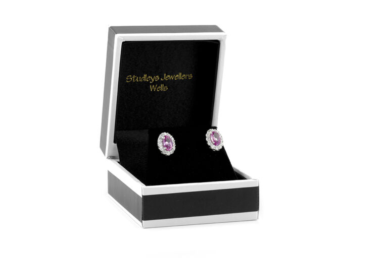 Pink Sapphire & Diamond Cluster Earrings 18ct white gold