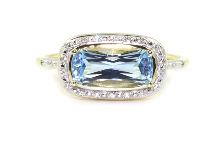 Sky Blue Topaz & Diamond Cluster Ring 9ct gold Size L