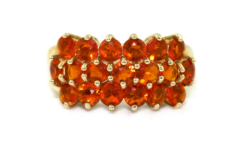 Fire Opal 3 Row Ring 9ct gold