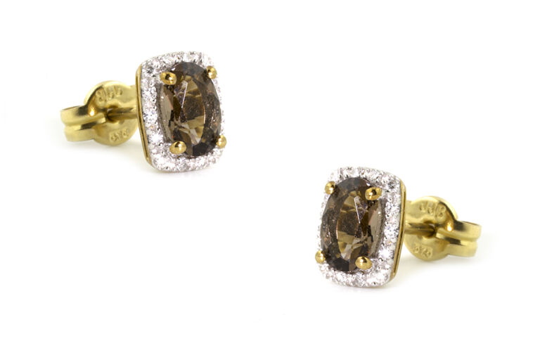 Smoky Quartz & Diamond Earrings 9ct gold
