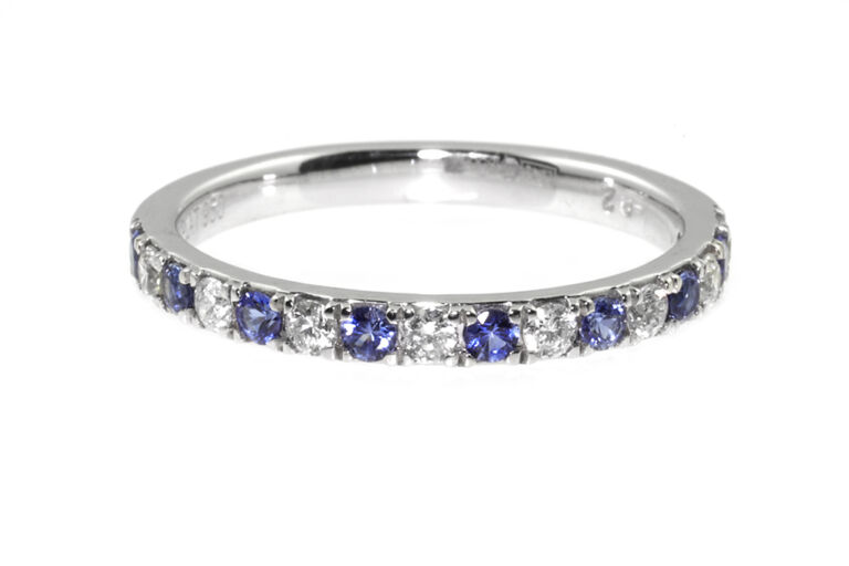 Blue Sapphire & Diamond Half Eternity Ring platinum Size M