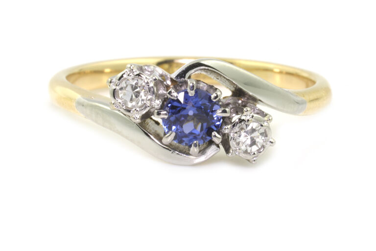 Blue Sapphire & Diamond 3 Stone Ring 18ct & platinum size I