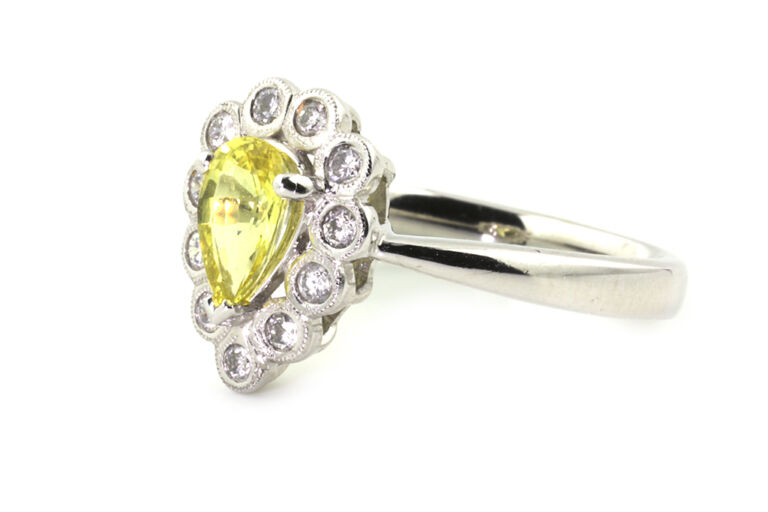 Yellow Sapphire & Diamond Cluster Ring 18ct white gold