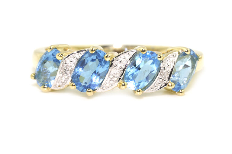 Sterling Silver Link Bracelet with Blue Topaz Droplet Charm, Handcrafted