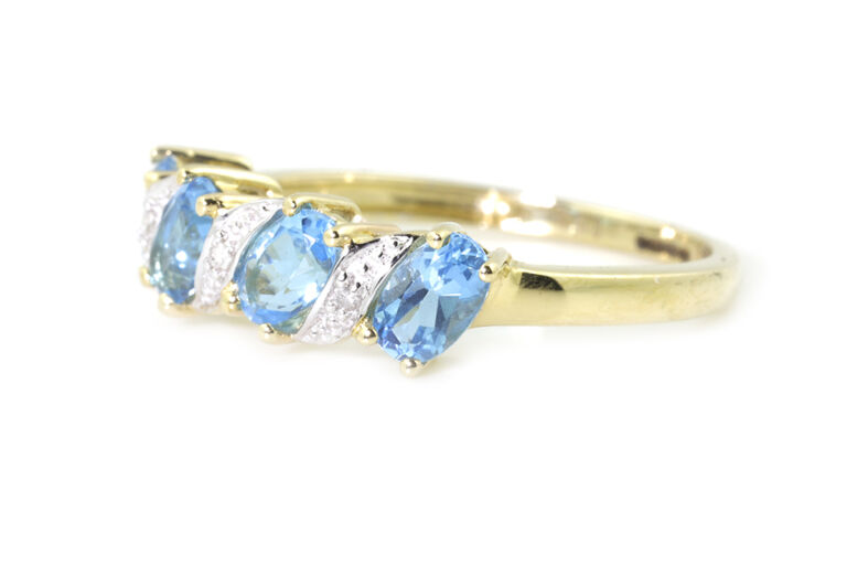 Blue Topaz & Diamond Band Ring 9ct gold Size L
