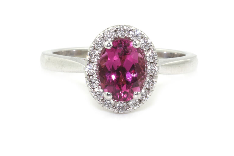 Pink Tourmaline & Diamond Cluster Ring 18ct white gold size N