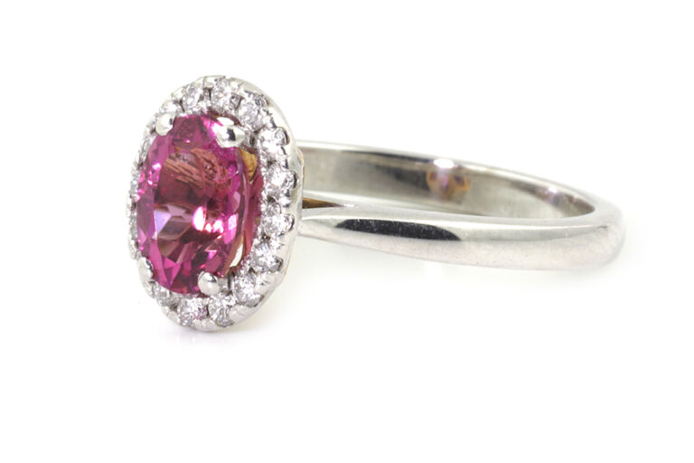 Pink Tourmaline & Diamond Cluster Ring 18ct white gold size N