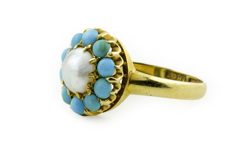 Turquoise & Blister Pearl Ring 18ct gold