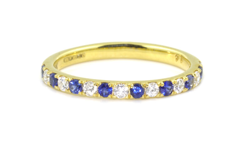 Blue Sapphire & Diamond Half Eternity Ring 18ct gold
