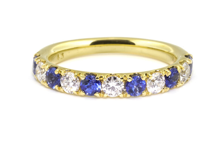 Blue Sapphire & Diamond Half Eternity Ring 18ct gold