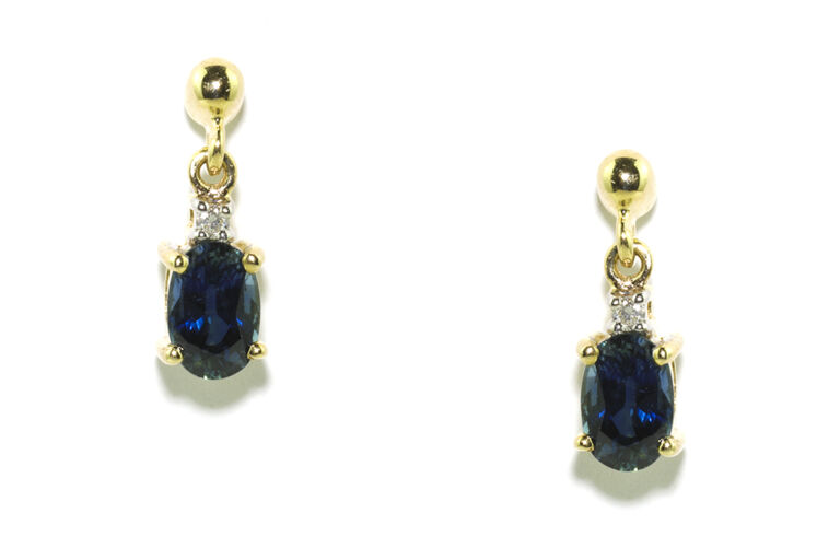 Blue Sapphire & Diamond Drop Earrings 9ct gold