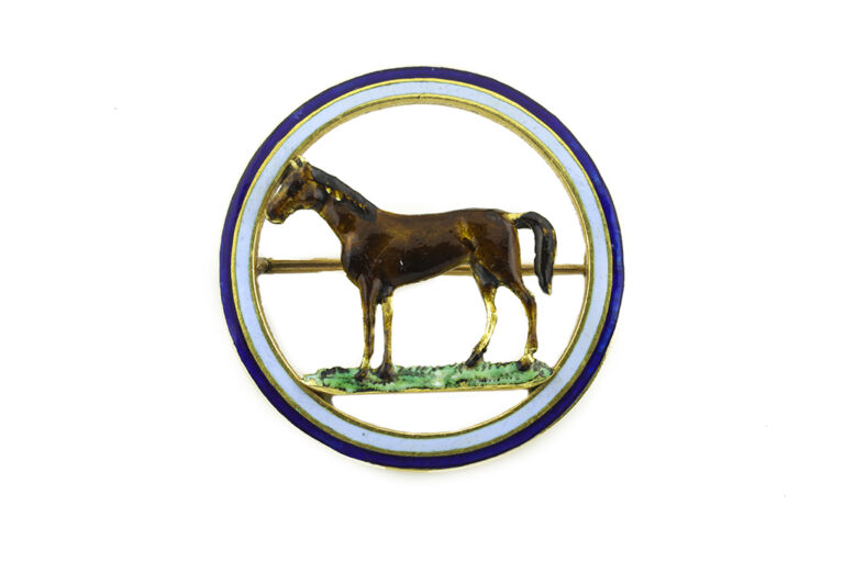 Race Horse Brooch 18ct gold & enamel