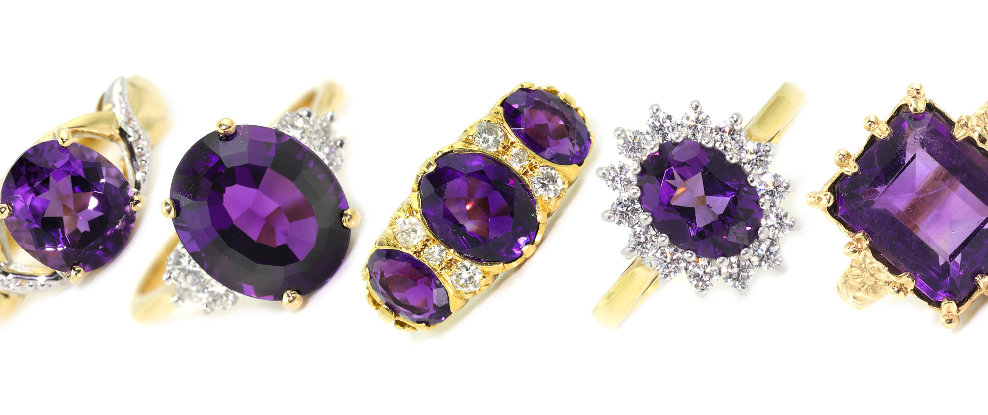 Selection of Amethyst & Diamond Rings Studleys Jewellers Wells