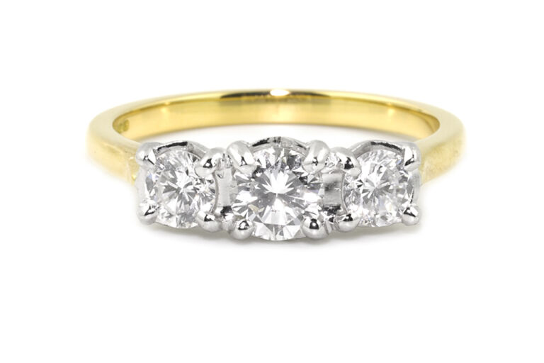 Diamond 3 Stone Ring 18ct gold & platinum Size N