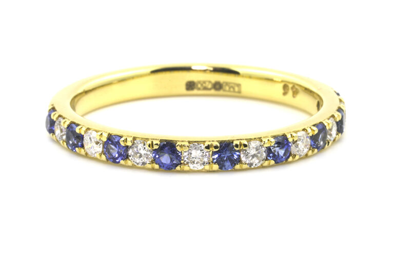 Blue Sapphire & Diamond Half Eternity Ring