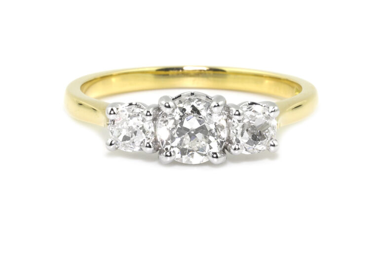 Diamond 3 Stone Ring 18ct gold & platinum Size Q