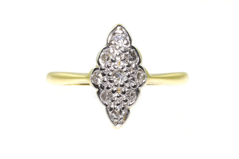 Marquise Shape Diamond Cluster Ring 18ct & platinum size K