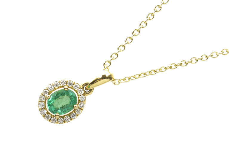 Emerald & Diamond Oval Cluster Pendant & Chain