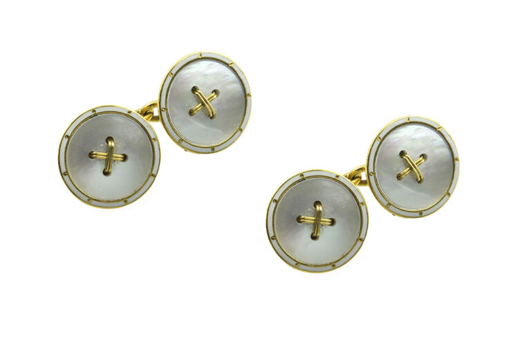 Edwardian Button Style Cuff Links 18ct yellow gold.
