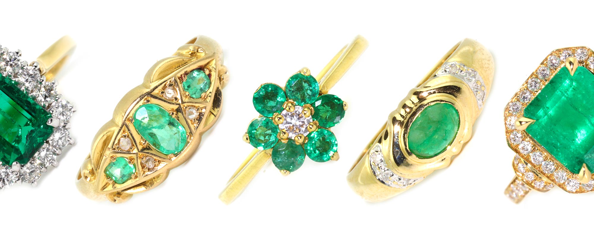 Selection of emerald rings from Studley Jewellers Wells UK