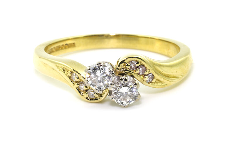 Diamond 2 Stone Ring 18ct gold Size N