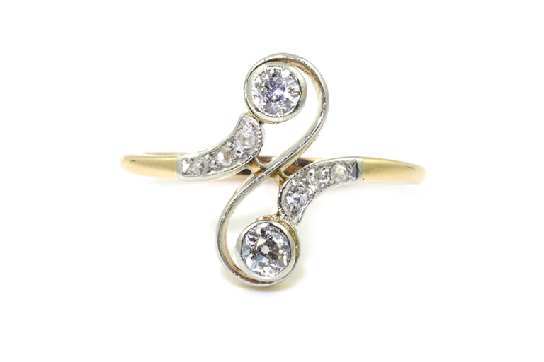 Diamond 2 Stone French Ring 18ct & platinum Size J