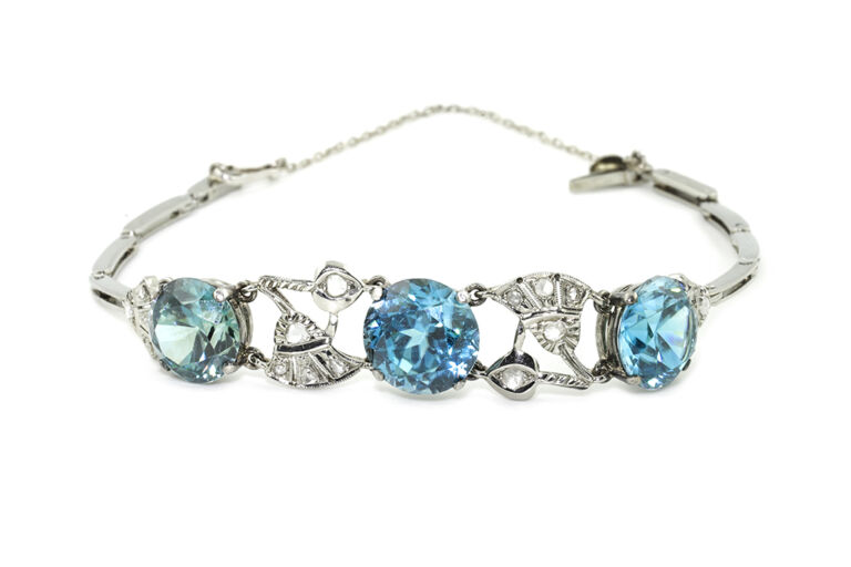 Art Deco Blue Zircon & Diamond Bracelet 18ct white gold