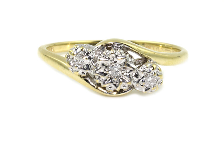 Diamond 3 Stone ring 9ct gold size K