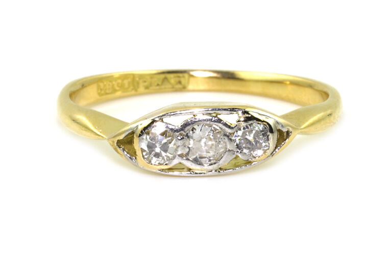 Diamond 3 Stone Ring 18ct gold & platinum size J