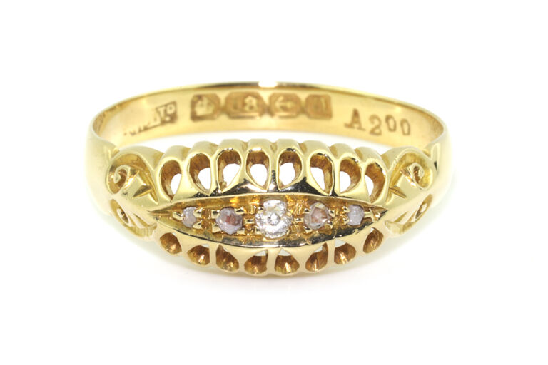 Diamond 5 Stone Ring 18ct yellow gold Size P