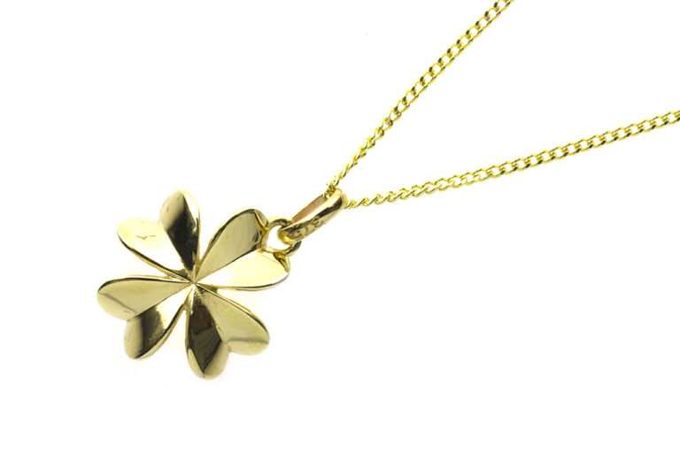 Four Leaf Clover Style Pendant & Chain 9ct gold