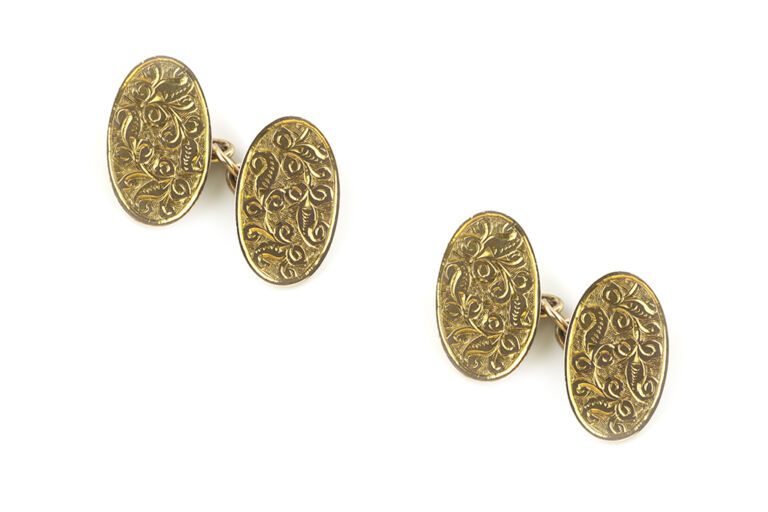 Antique Hand Engraved Cuff Links 9ct yellow gold