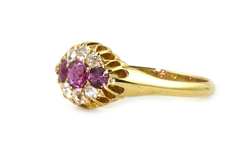 Ruby & Diamond Cluster Ring 18ct gold Size Q