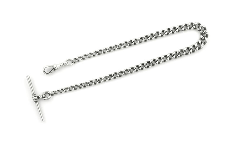 Graduated Silver Watch Chain with T-bar & Swivel