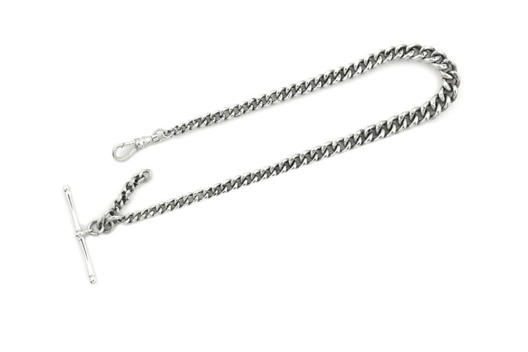 Graduated Link Silver Watch Chain with T-bar & Swivel