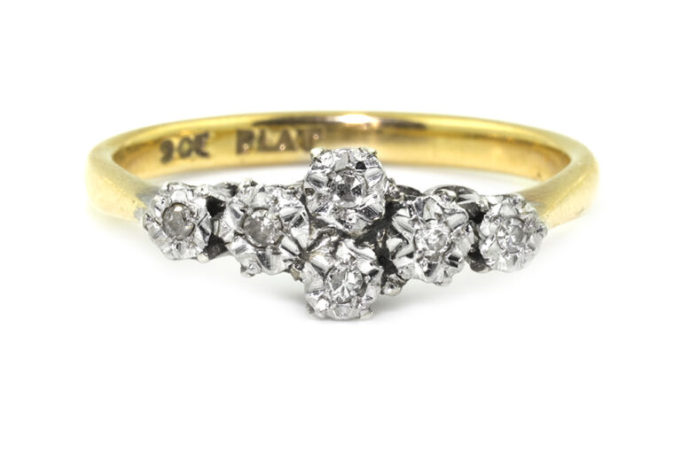 Diamond 6 Stone Ring 9ct gold & platinum size M