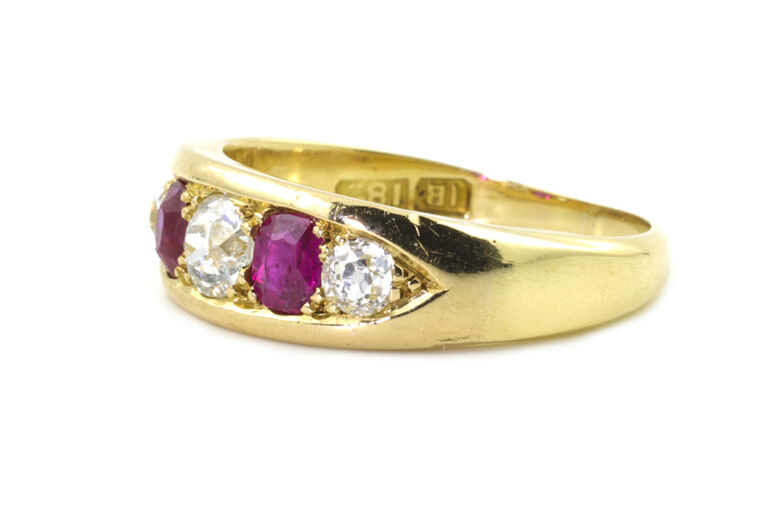 Ruby & Diamond 5 Stone Ring 18ct gold Size O