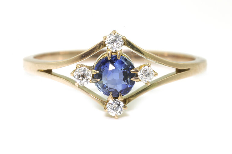 Blue Sapphire & Diamond 5 Stone Ring size R