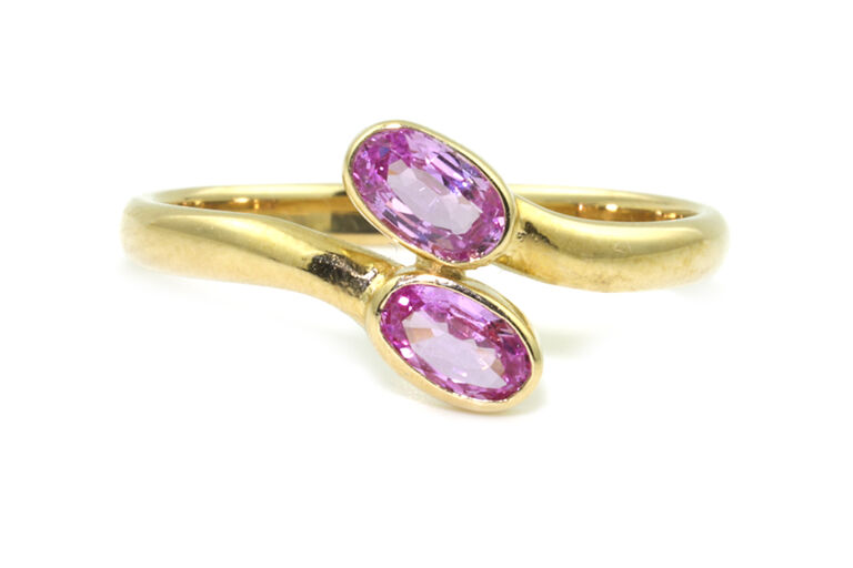 Pink Sapphire 2 Stone Ring 9ct gold size M