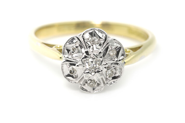 Diamond Cluster Ring 9ct gold Size K