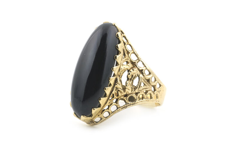 Long Oval Black Onyx Signet Ring 9ct gold Size T