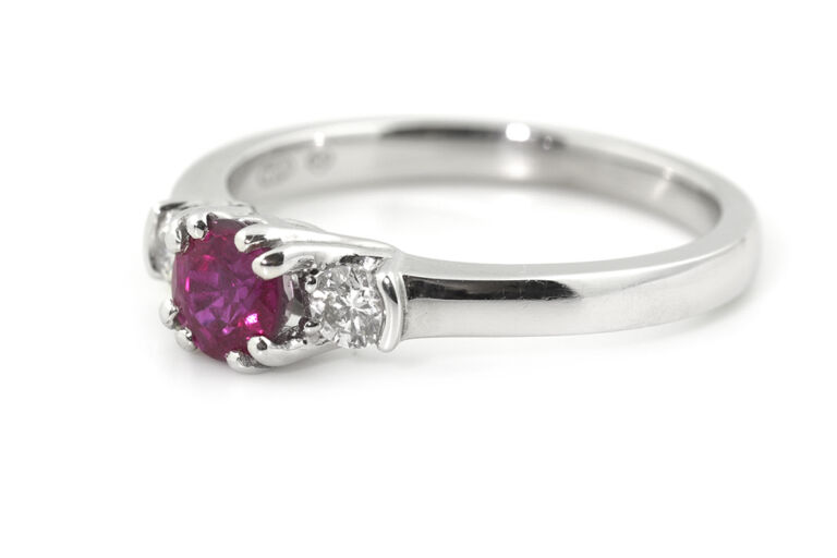 Ruby & Diamond 3 Stone Ring 18ct white gold Size M