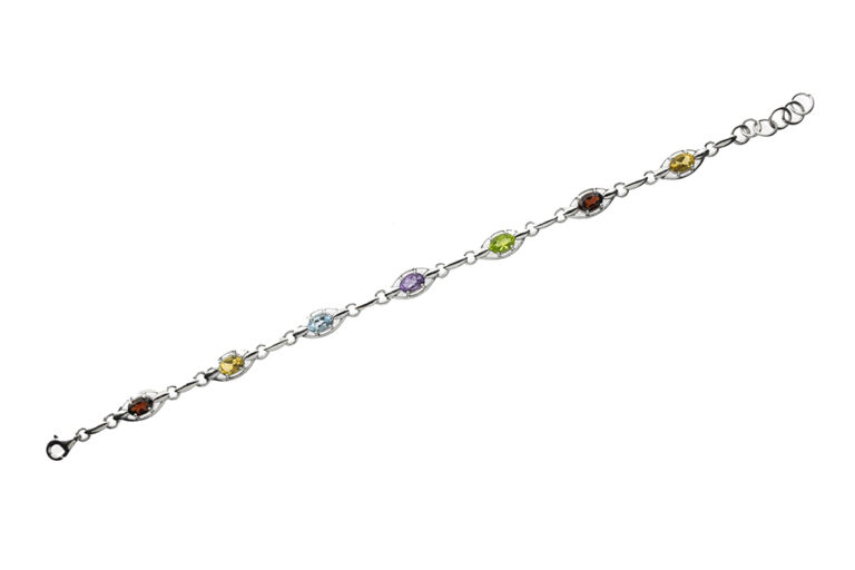 Coloured Gem-Stone Set Silver Bracelet