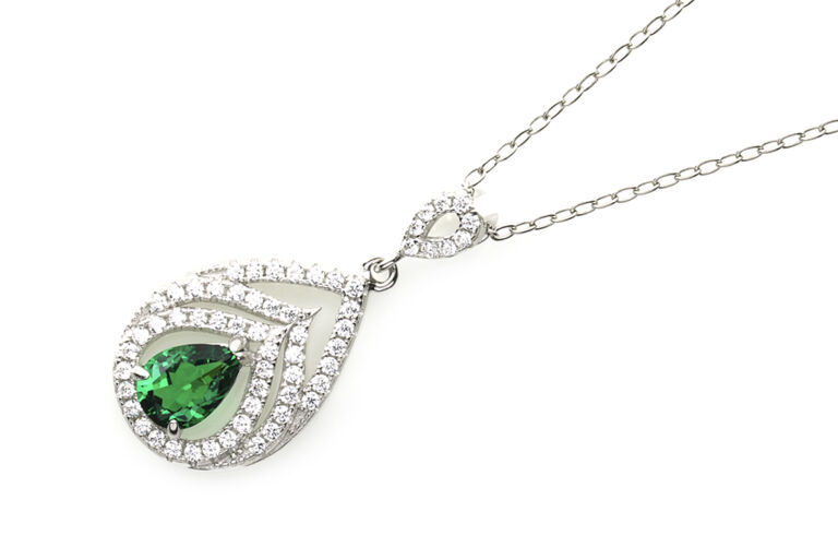 Green & White Cubic Zirconia Silver Necklace