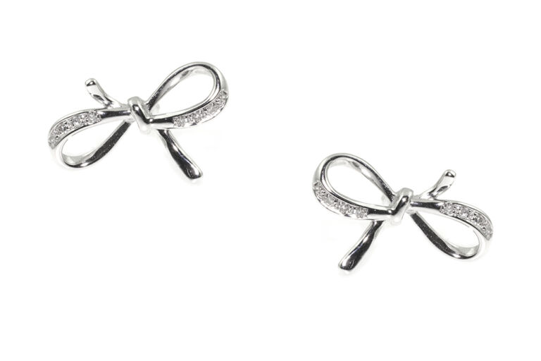 Diamond Set Bow Style Earrings 9ct white gold