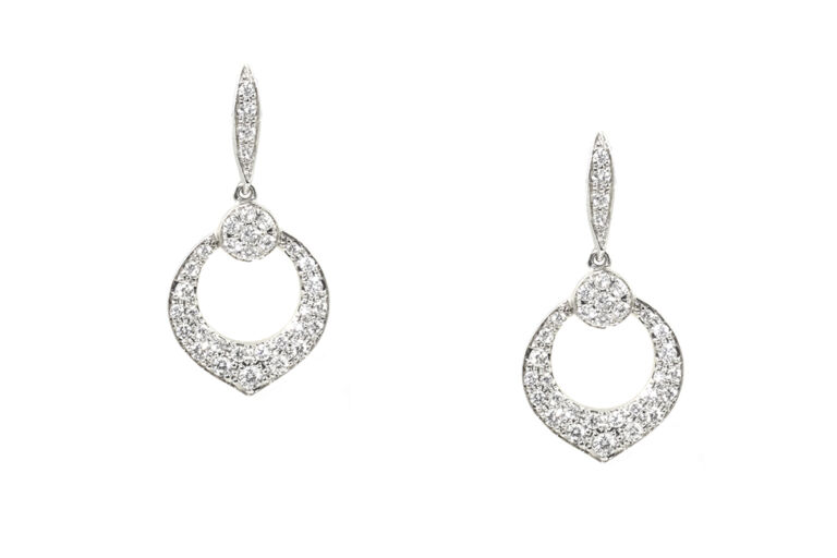 Diamond Cluster Drop Earrings 18ct white gold
