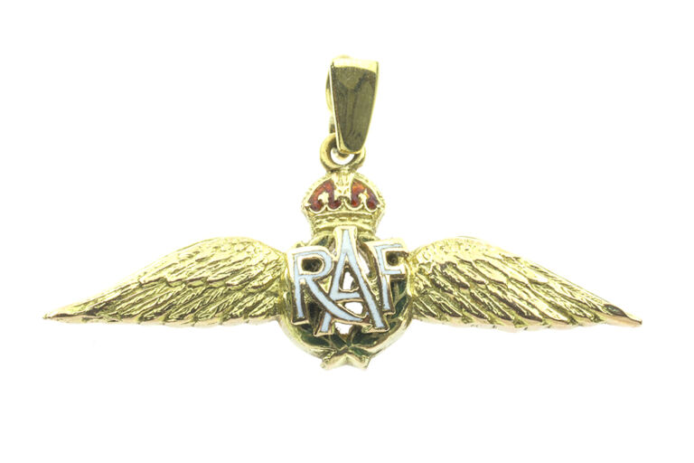 Enamel RAF Wings Pendant 9ct yellow gold