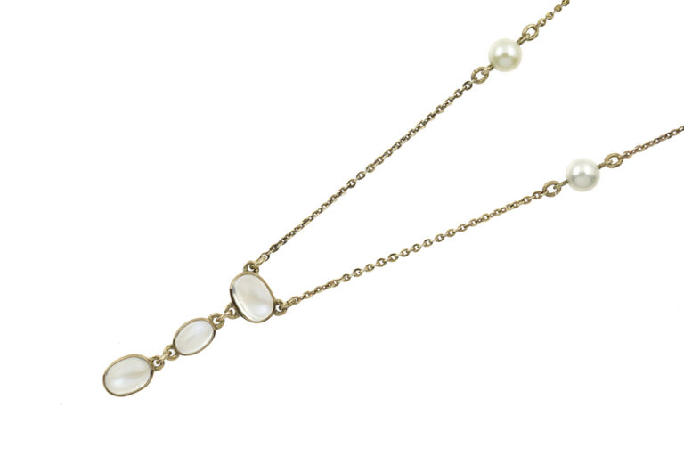Moonstone & Freshwater Pearl Necklace 9ct rose gold