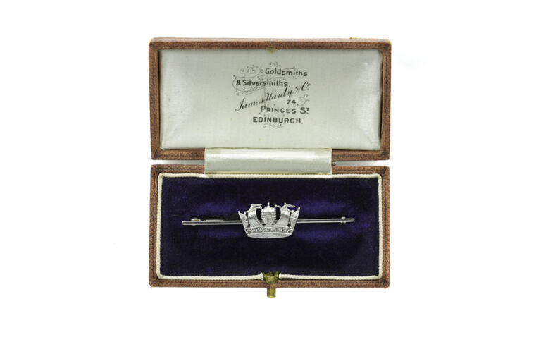 Diamond Set Naval Crown Brooch in Fitted Box