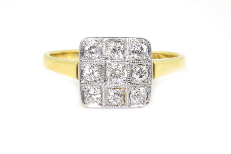 Diamond 9 Stone Cluster Ring 18ct gold & platinum Size Q